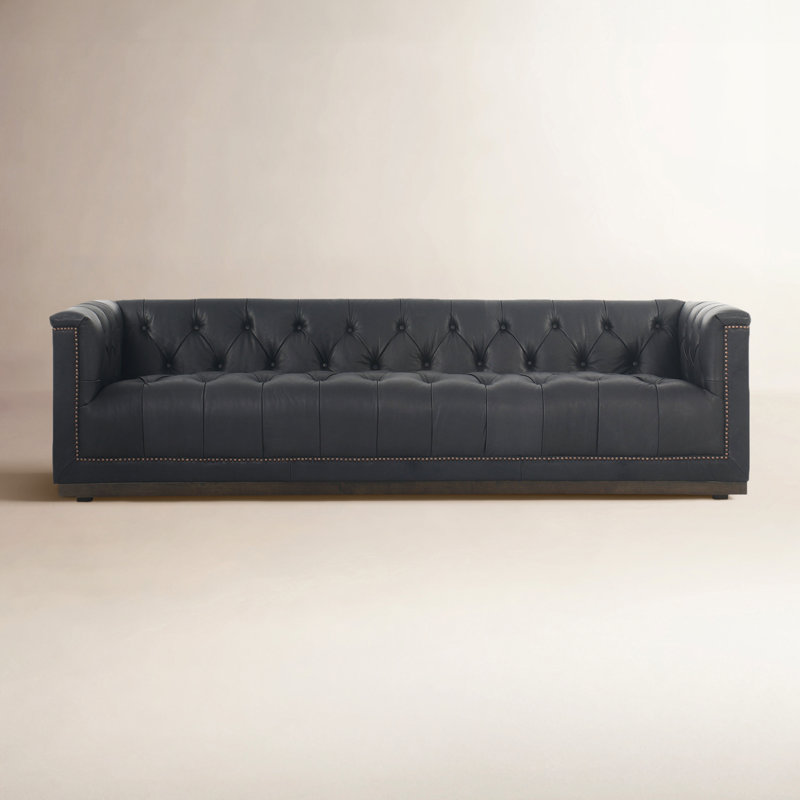 Byer 95" Genuine Leather Square Arm Sofa, Heirloom Black Genuine Leather