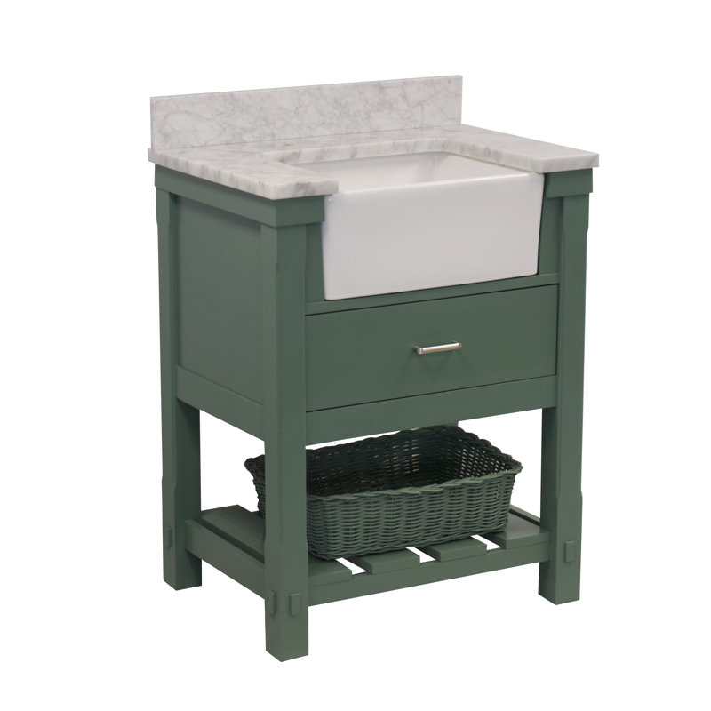 Ensemble de meuble-lavabo simple 30 po Hitton, Marbre de Carrare, Sauge vert