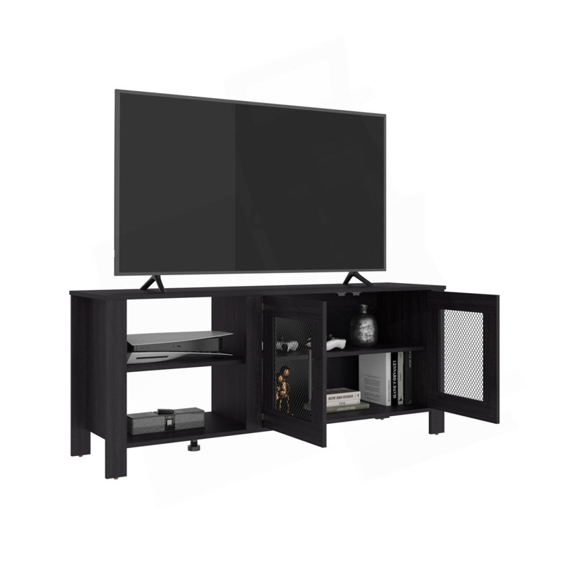 Meuble télé 65 po avec 5 tablettes ouvertes, 2 portes et console multimédia moderne pour le rangement dans le salon Freedom