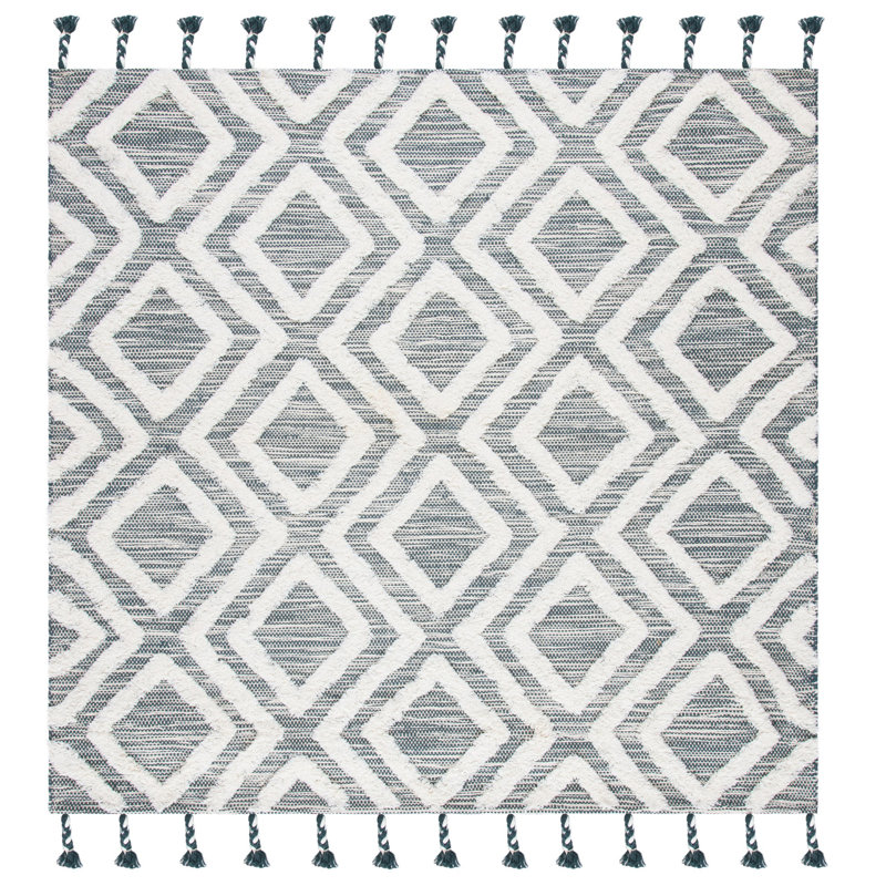 Alimatou Hand Tufted Wool Geometric Rug, Square 7'
