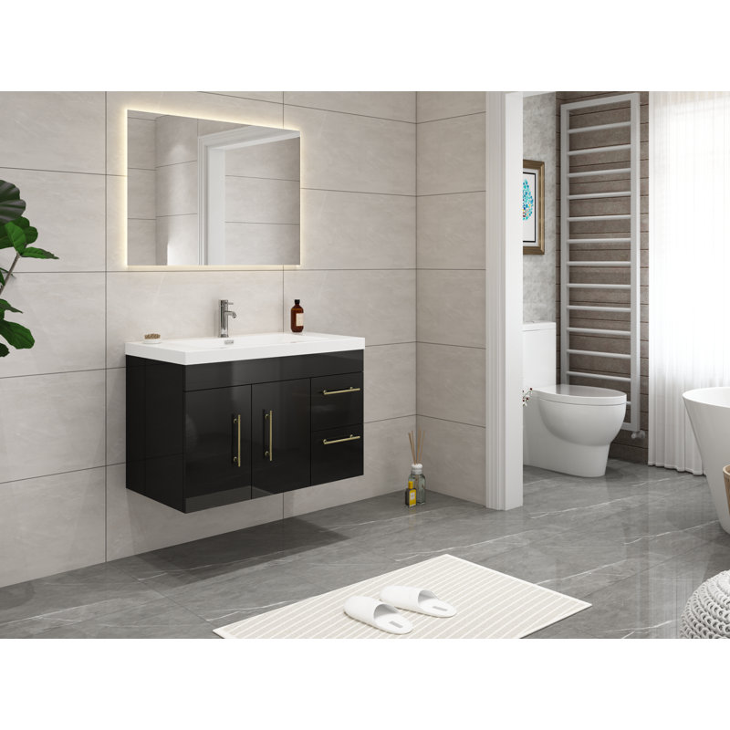 Ensemble de meuble-lavabo simple 36 po Carliss, Noir, Argent
