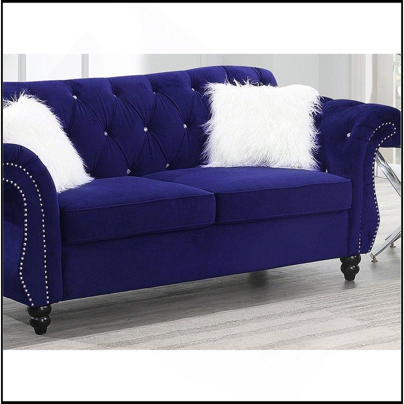Ensemble de canapé 2 pièces Meuble de salon en velours indigo rembourré Causeuse en cristal, Mauve