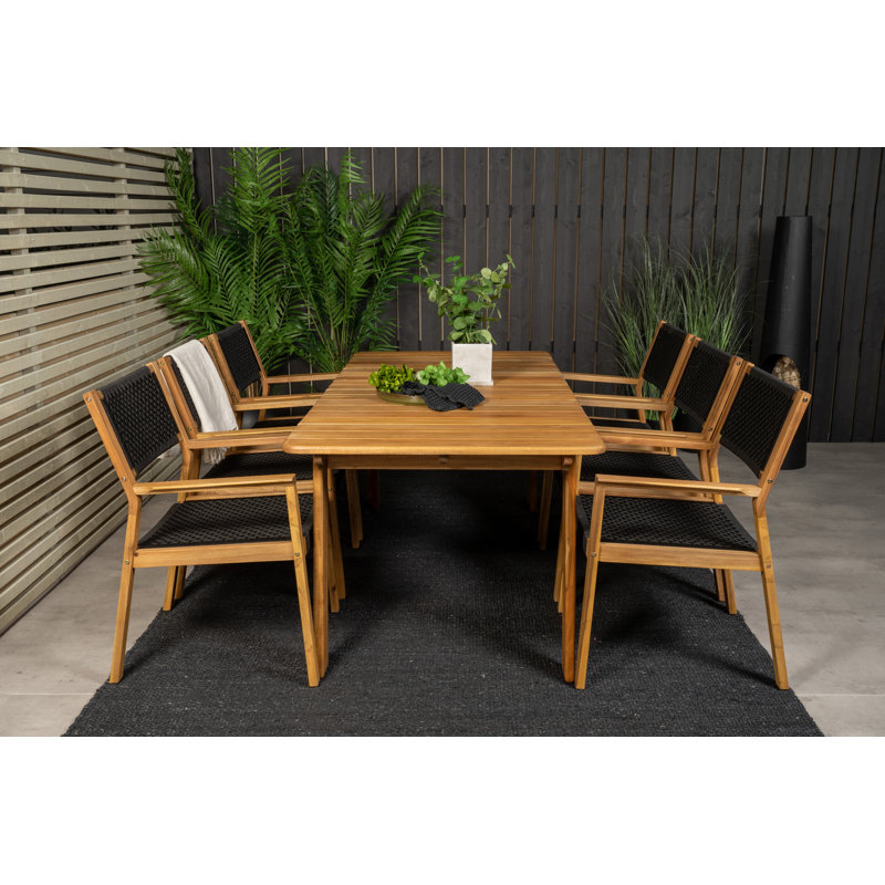 Charvi 6 - Person Acacia Solid Wood Patio Dining Set Rectangular Table