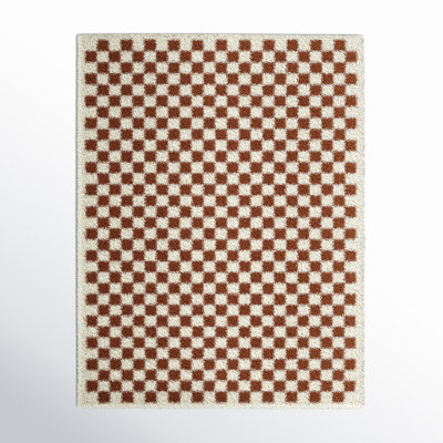 Walker Checkered Burnt Orange/Cream Shag Area Rug