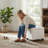 17.5" Square Storage Ottoman With Lift-Top, Upholstered In Linen/Faux Leather, Wooden Legs For Living Room Bedroom
