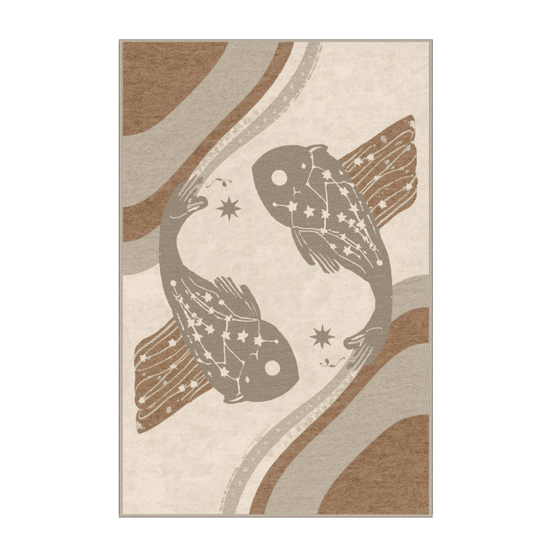 Tapis doux et moelleux à motif abstrait bord de mer beige, 8 x 12