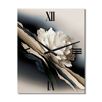 Beige Peony Flowers Hyperrealistic II - Floral Peony Wall Clock Oversized