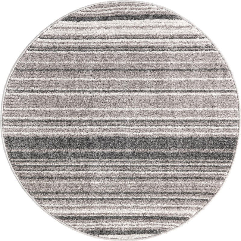Osteen Striped Area Rug, Round 3'3", Gray