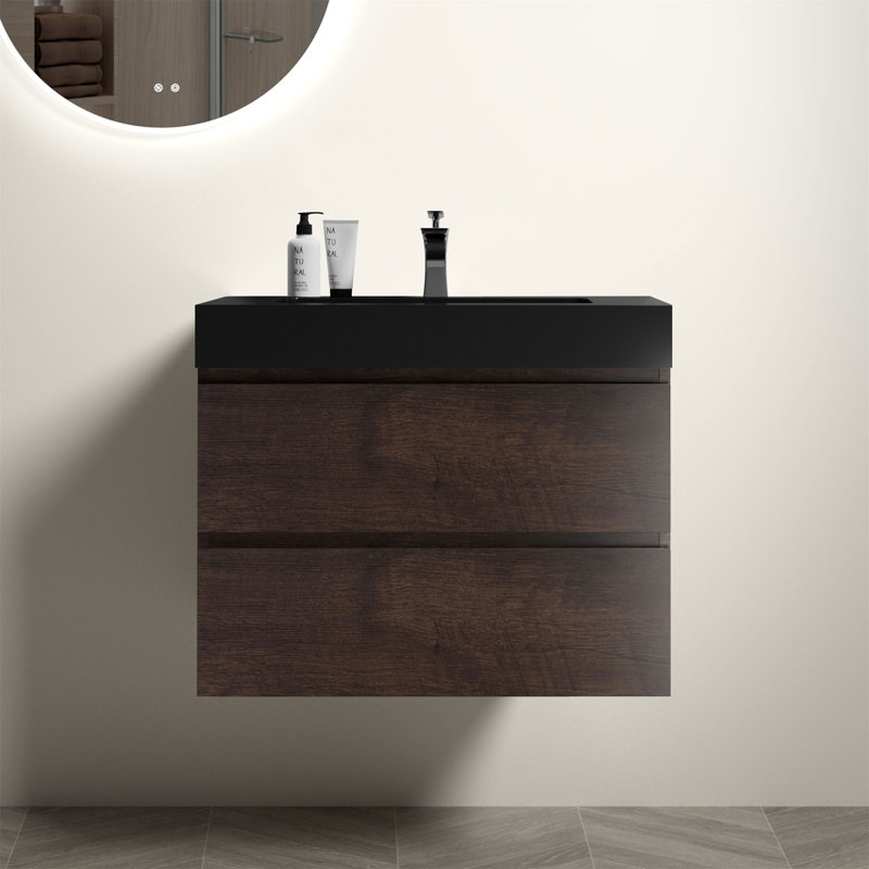 Meuble-lavabo avec lavabo Alice, Noyer, 30", Noir
