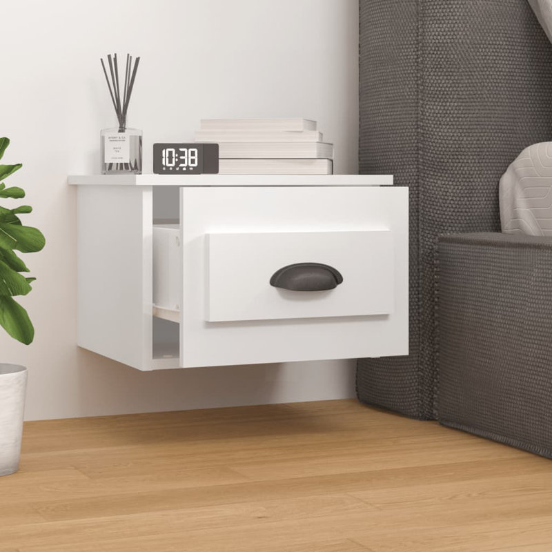 Lurette 41.5cm W Solid + Manufactured Wood Bedside Table, High Gloss White, Individual
