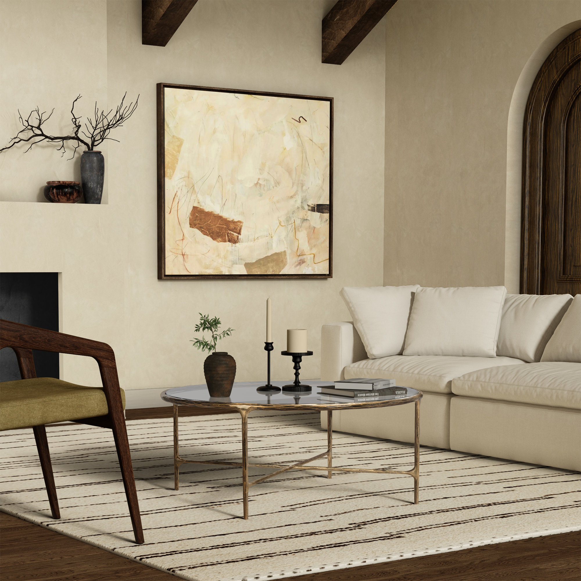 Evelynn Single Coffee Table, Brass, Glass, Clear