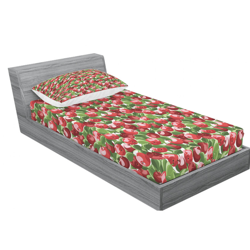 Microfiber Floral Sheet Set, Twin XL Sheet Set + Fitted Sheet + 1 Pillowcase, Beige/Green/Red Floral