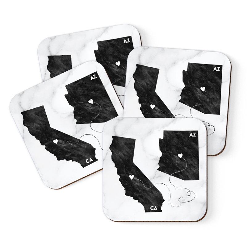 Cork Square 4 Piece Coaster Set, California/Arizona
