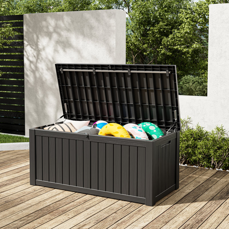 Grande boîte de rangement extérieure en résine 120 gallons, couvercle verrouillable, Noir
