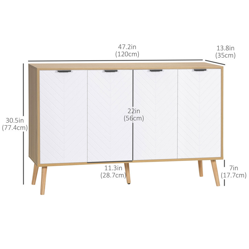 Buffet de 47 pouces avec tablettes ajustables, Blanc / Naturel