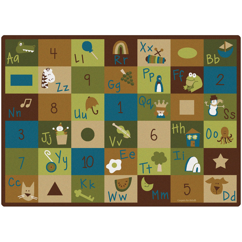 Learning Blocks Sequential Seating Premium Tufted Brown/Green/Tan Area Rug, Rectangle 4'5" x 5'10"
