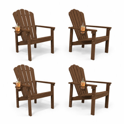 Dareona Set Of 4 Hdpe Stackable Adirondack Chairs With Cup Holders, All-Weather Outdoor Patio Chairs