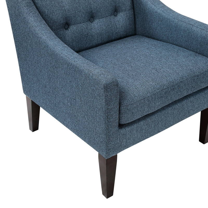 Bouton bleu - modèle de chaise de salon, structure en contreplaqué, rembourrage en mousse haute, revêtement en tissu texturé, housse de siège à fermeture à glissière amovible, pieds en bois d'hévéa brun, capacité de poids de 300 lb pour la pièce,