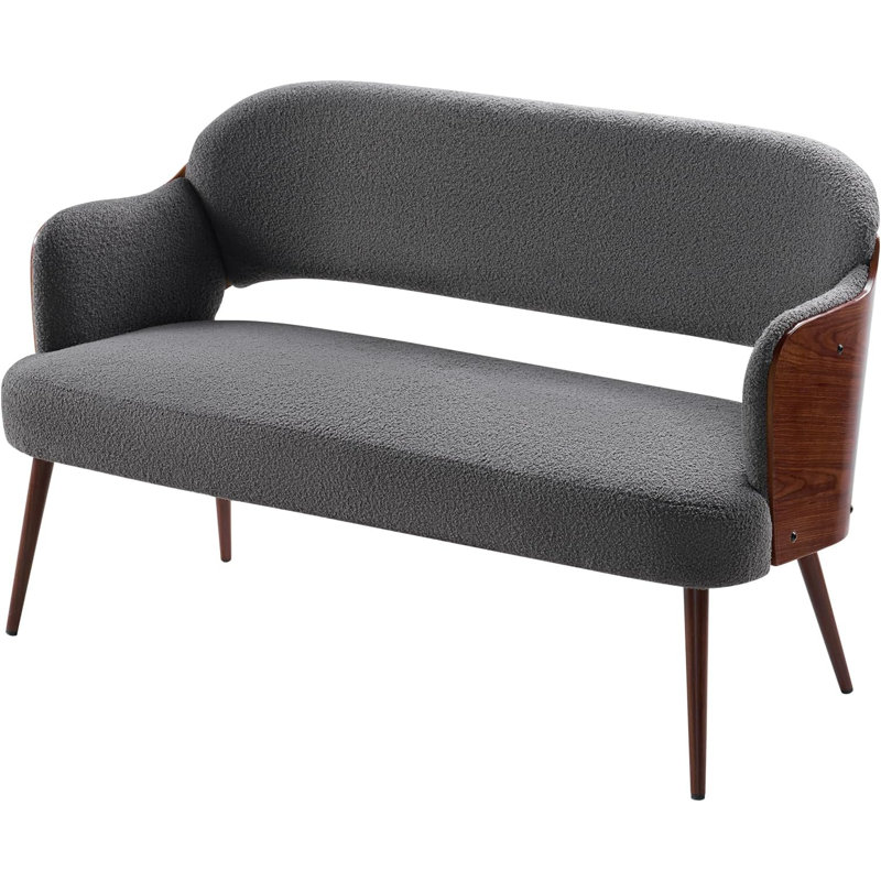 Mini Sherpa Mid-Century Accent Chair,Hollow Back, Solid Wood Handrail,Comfy Multi-Use Armchair,, Gray