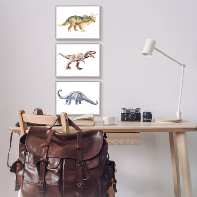 «Pre-Historic Dinosaurs Walking Fun» par Ziwei Li, ensemble de 3 peintures sur toiles