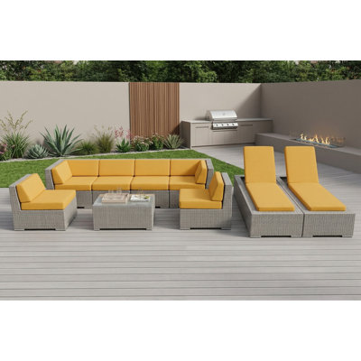 Ensemble de conversation modulaire en rotin avec coussins 9 pièces Barna - aucun assemblage requis