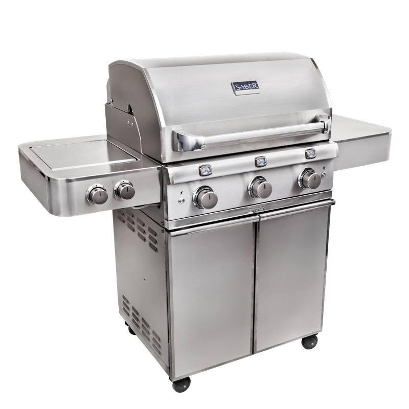 Saber 3 - Burner Countertop Liquid Propane Gas Grill with Side Burner and Cabinet