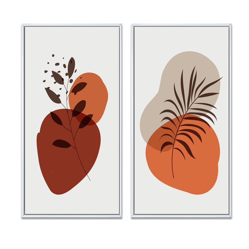 Minimalistic Abstract Designs in Retro Colors I - Ensemble de 2 peintures, H 20 po x l 24 po x P 1 po, Toile avec cadre blanc