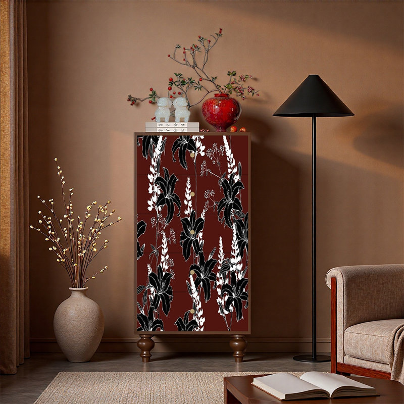 Armoire décorative à cinq tiroirs en noyer, Noyer