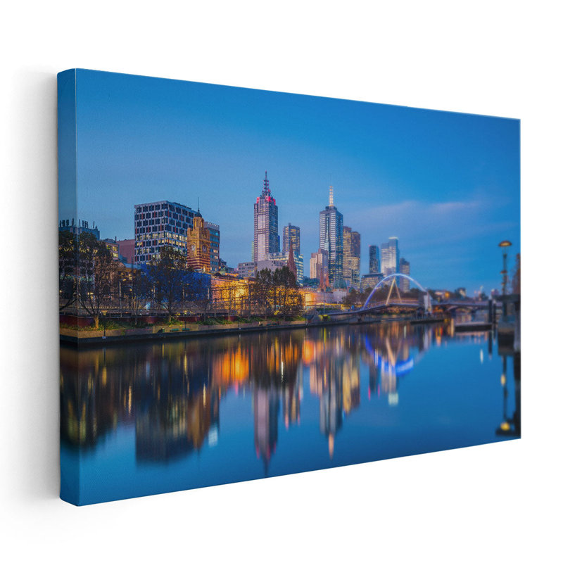 «Melbourne City Skyline At Twilight», reproduction d'art sur toile, H 12 po x l 18 po