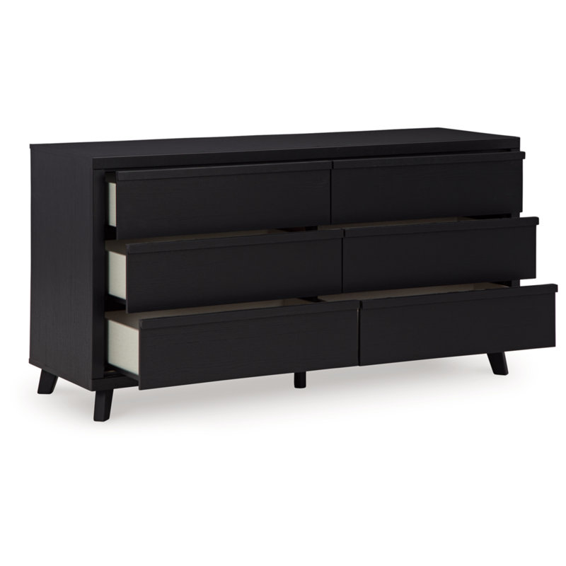 Modern Black 6-Drawer Dresser with Matte Finish