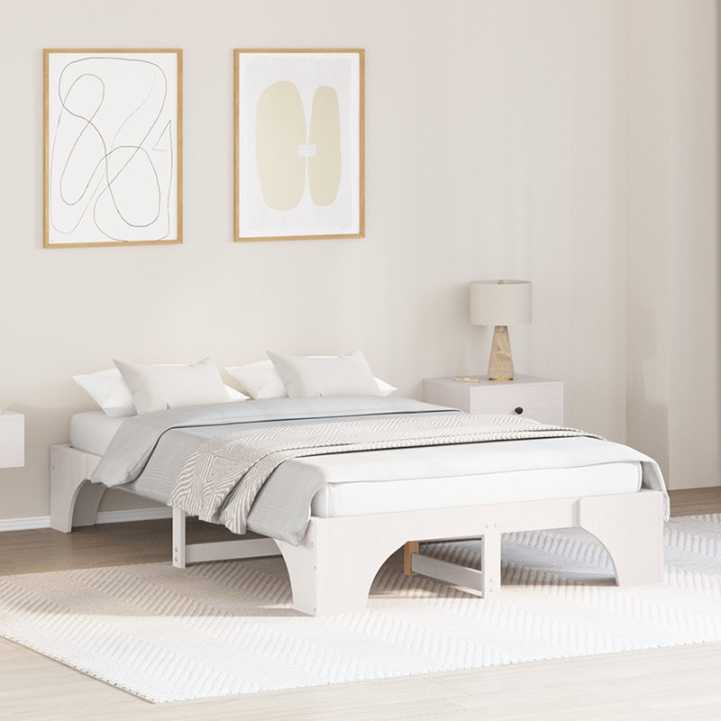 Bed Frame Solid Pine Wood Durable, Double (4'6), White