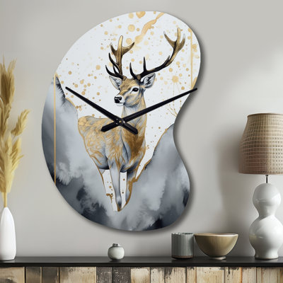 Opheikens Brown Deer In The Wild Painting II - Deer Irregular Shape Metal Wall Clock, Modern Asymmetrical Wall Clock Print
