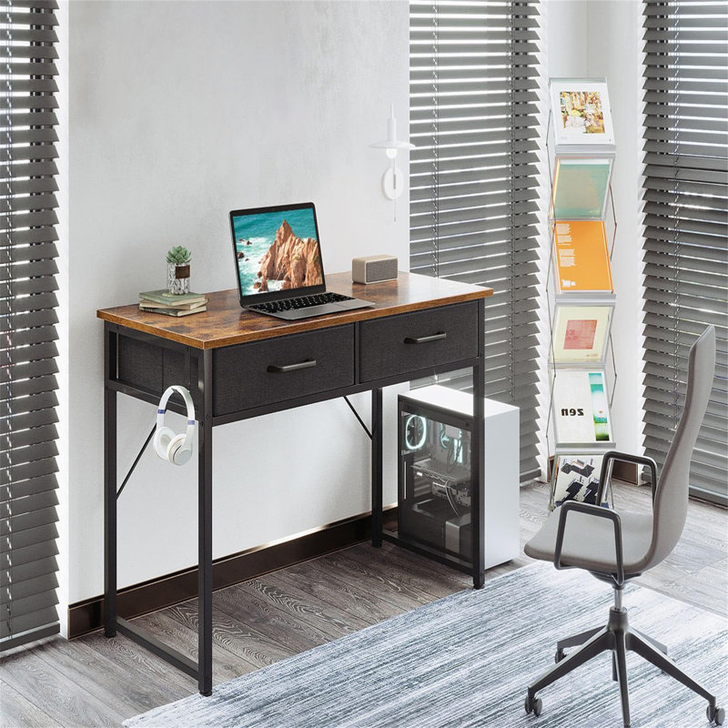 Billens Metal Base Computer Table, Brown, white and pink