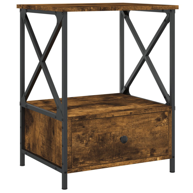 Ardi 50cm W Iron Bedside Table, Smoked Oak