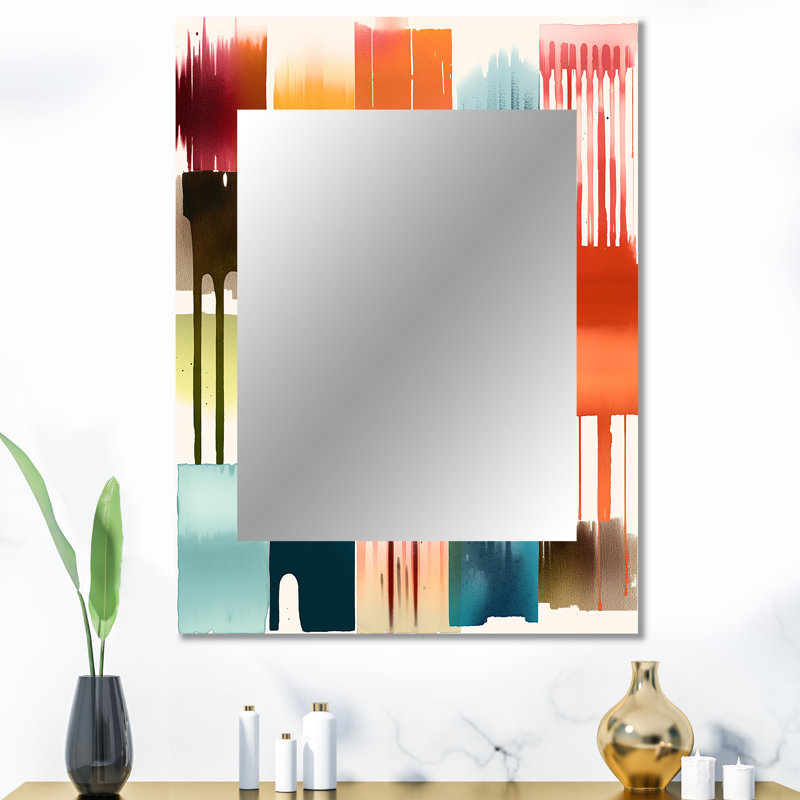 Orange et bleu, expressions artistiques I - grand miroir mural géométrique, miroir décoratif orange, impression sur métal