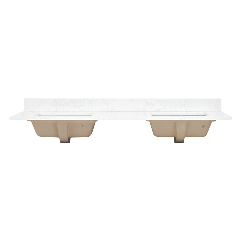 Ceres 61" Grain White Engineered Stone Vanity Top with Double Sinks