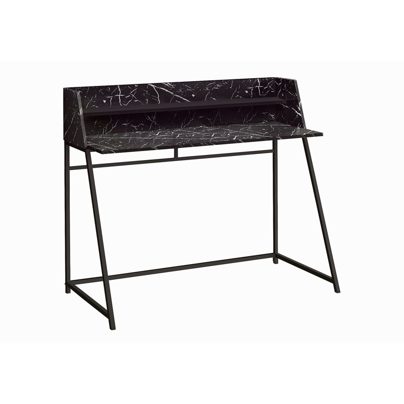 Computer Desk, Home Office, Laptop, Storage Shelves, 48"L, Work Marble Look Laminate Metal, Contemporary, Modern, Black