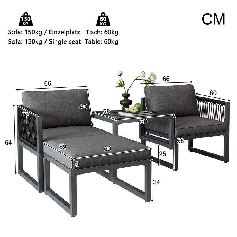 4-Piece Outdoor Patio Lounge Set With 2 Sofas & 2 Ottomans