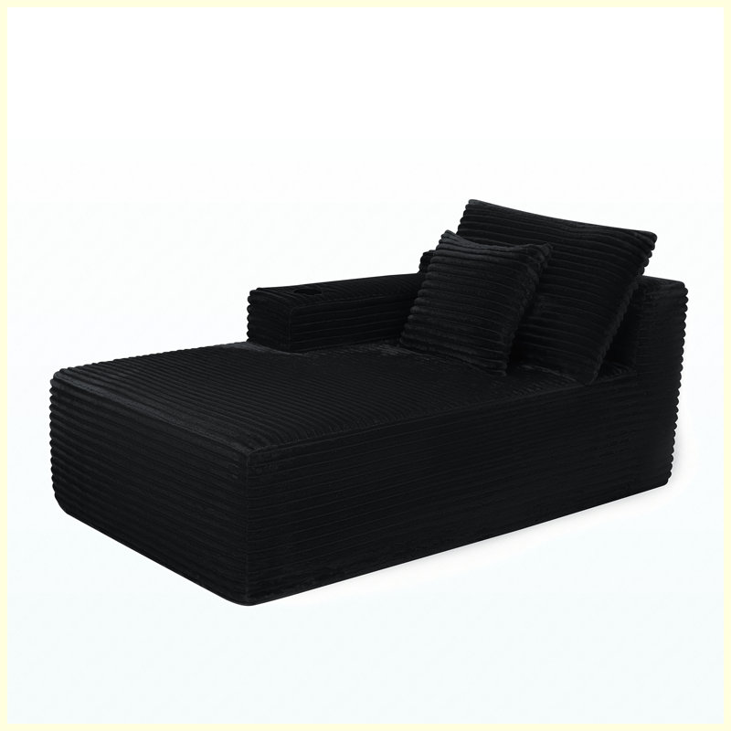 Chaise longue longue 37,5 po avec revêtement en velours noir moelleux, porte-gobelet intégré, assortiment modulaire flexible pour le salon