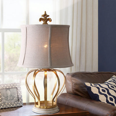 American Country Crown Iron Lamp Stand With Fabric Lampshade Table Lamp
