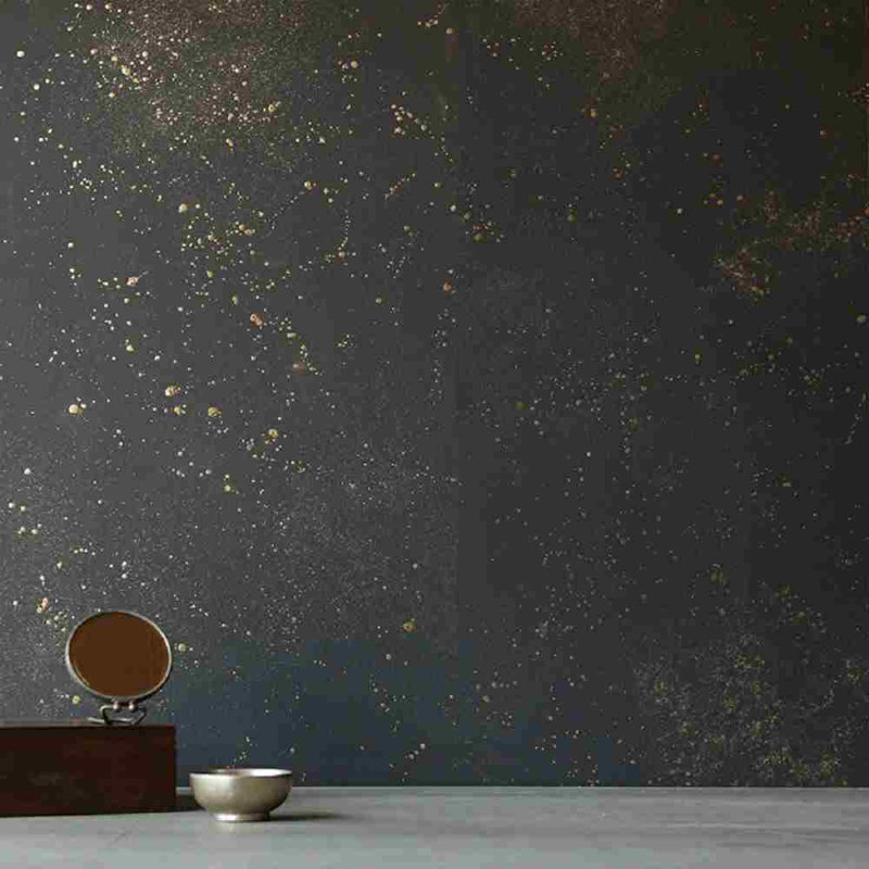 Panneau de papier peint Cosmos Elikónas, L 26 po x L 108 po, Graphite / Or