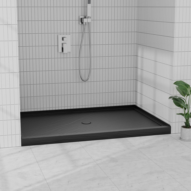Base de douche en acrylique l 48 po x P 32 po, bac à douche à seuil simple en composite, bonde centrale antidérapante