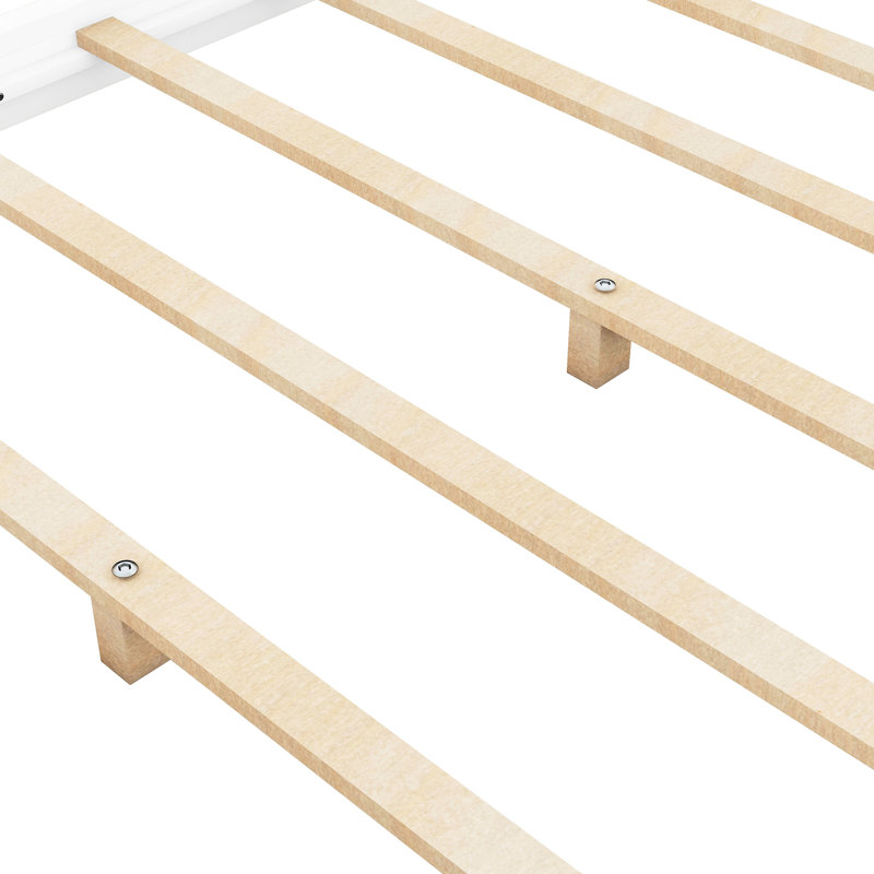 Lit plateforme à baldaquin blanc, grand lit, pieds de soutien - frais sous le lit, structure, lit facile à installer et silhouette épurée, support stable, garde-matelas