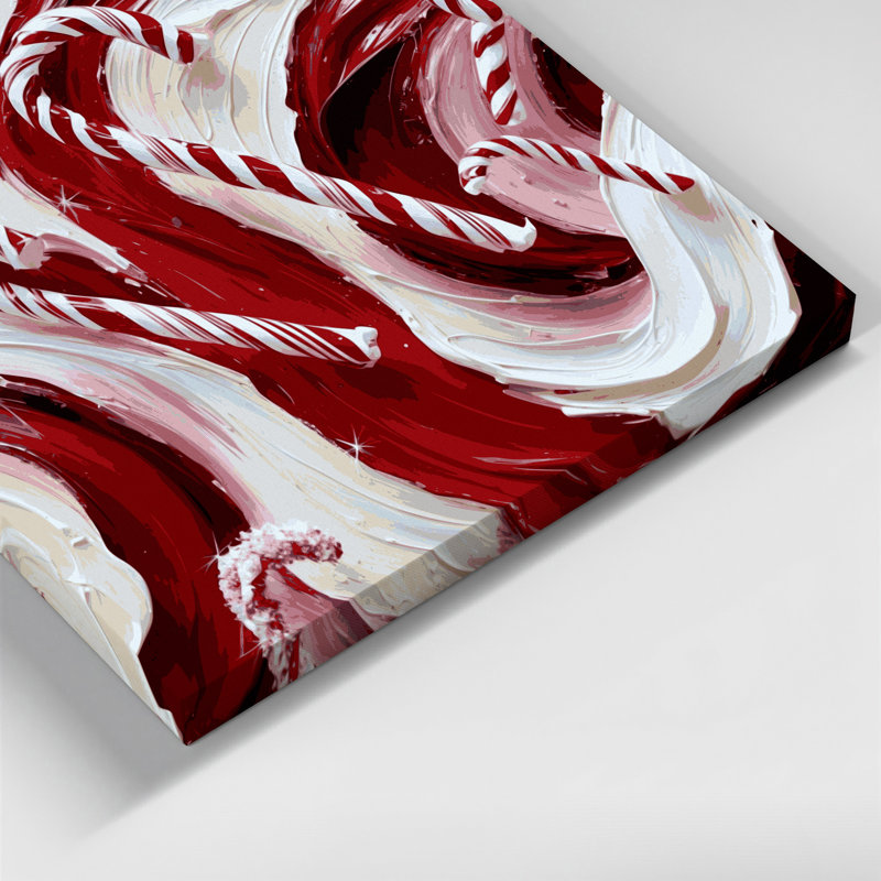 «Christmas Candy Canes», art mural sur toile rouge, H 8 po x l 8 po