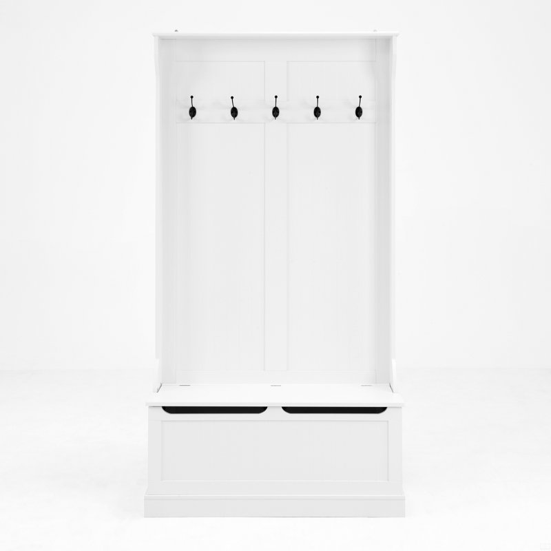 Entryway Bench With Standing Coat Rack, Hall Tree With Shoe Storage Bench, Entryway Organizer With 5 Hooks
