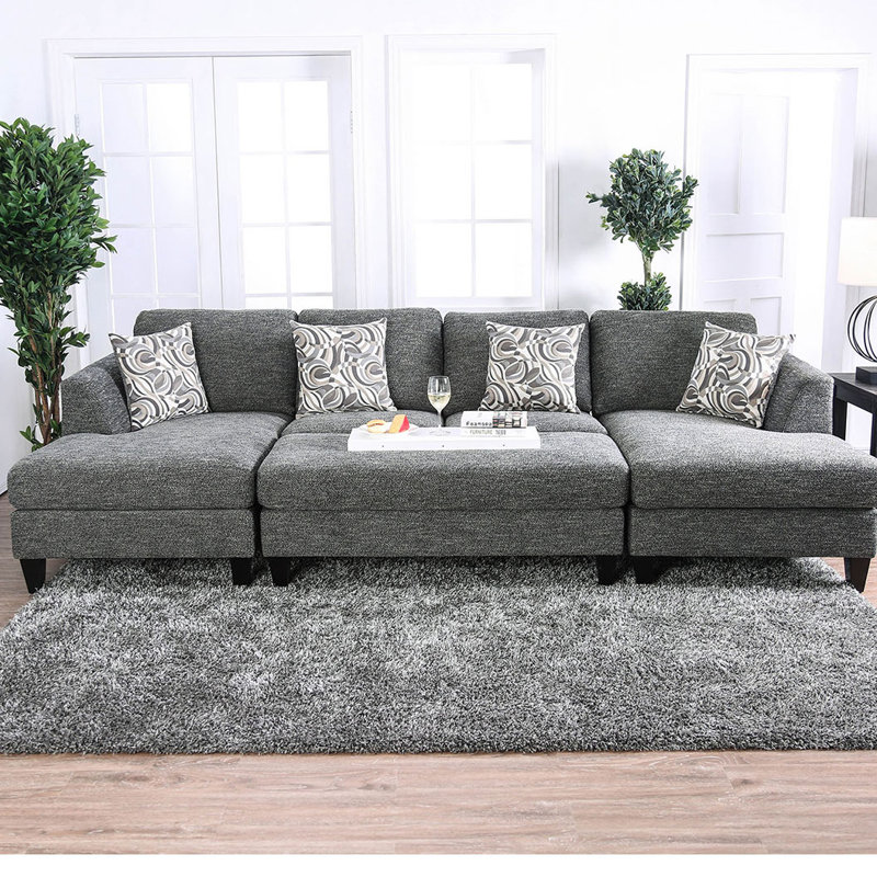 Anterious 122" Wide Chenille Symmetrical Modular with Ottoman