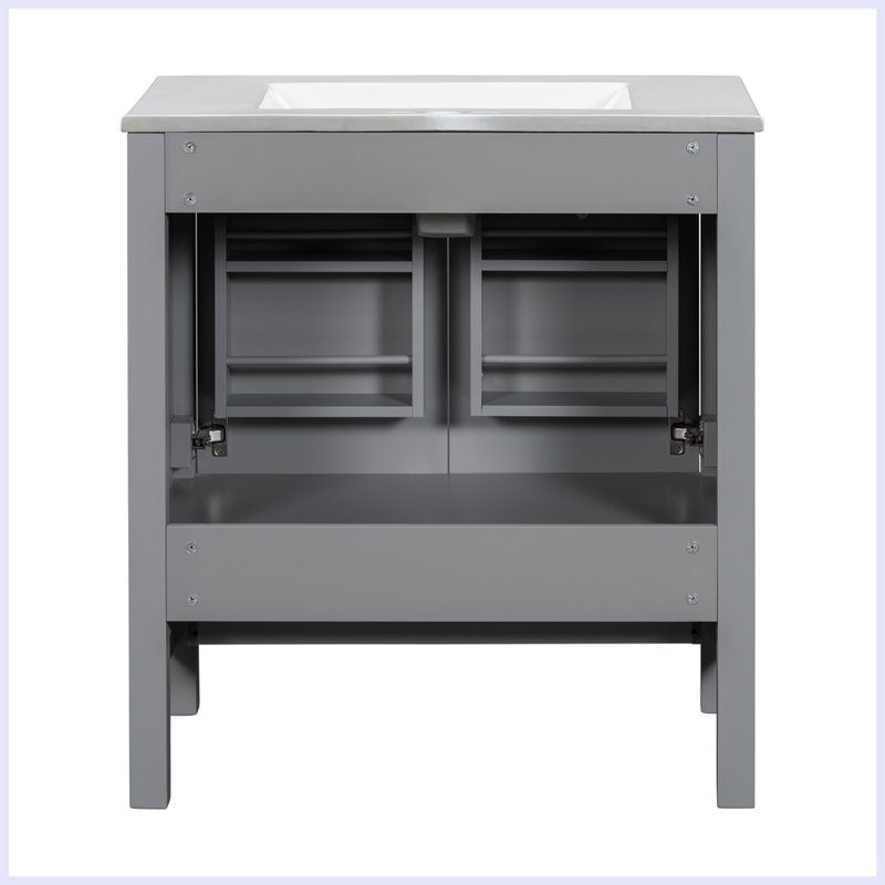 Meuble-lavabo moderne avec lavabo simple et tiroir, Gris