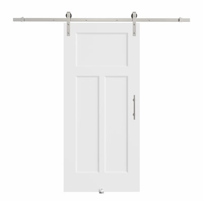80"H 3Lite   Waterproof White Primed Solid Core Composite MDF Wood Sliding Barn Door With Hardware Kit