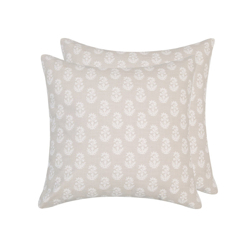Paisley Floral Cotton Throw Pillow, Beige