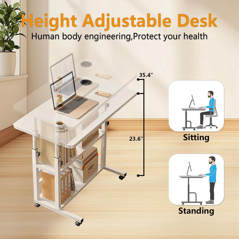 Desk Adjustable Height,Small Computer Desk For Small Spaces,Study Student Writing Table For Bedroom, Beige